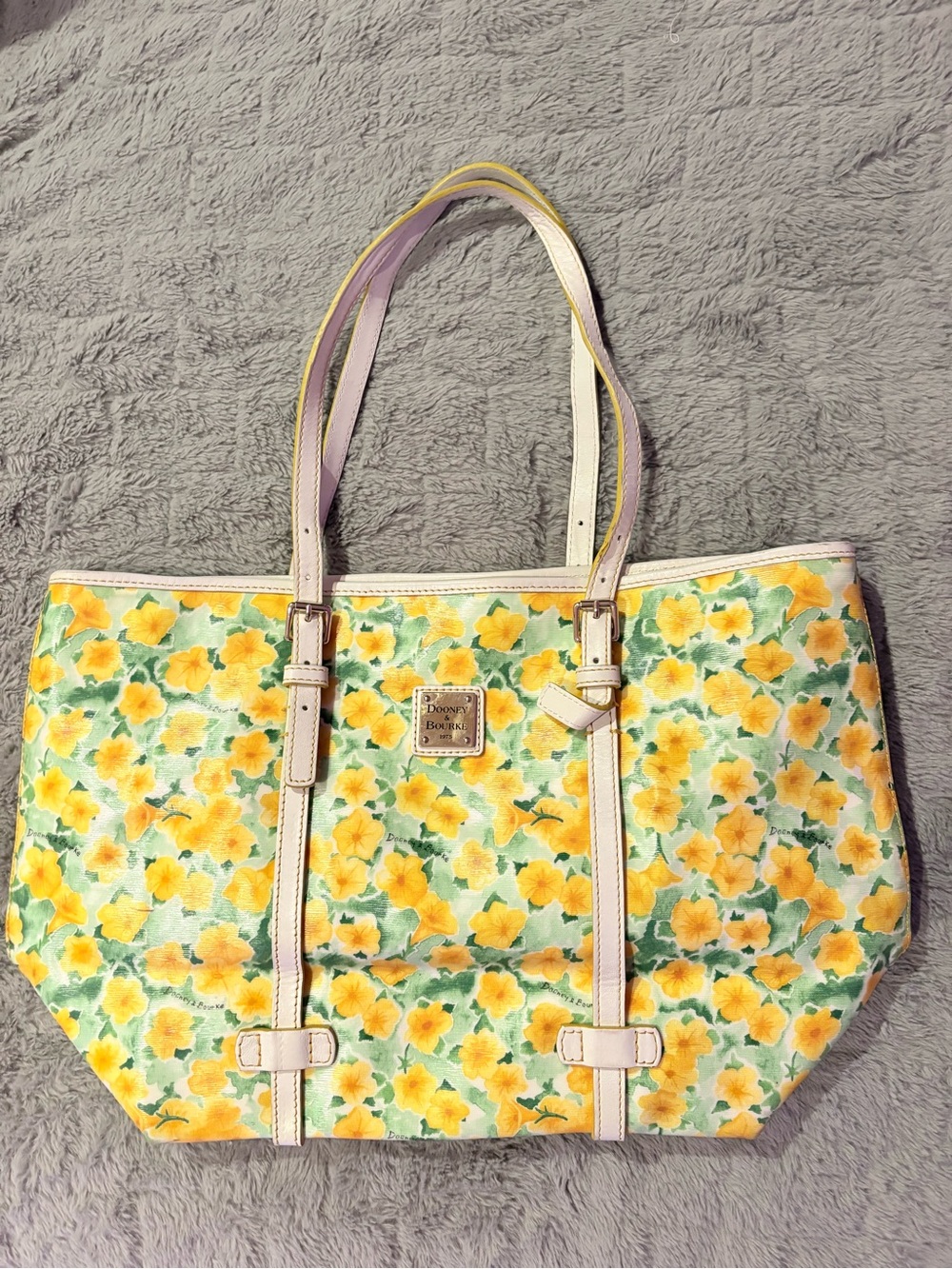 Dooney & Bourke Yellow Floral Tote with Cream Trim